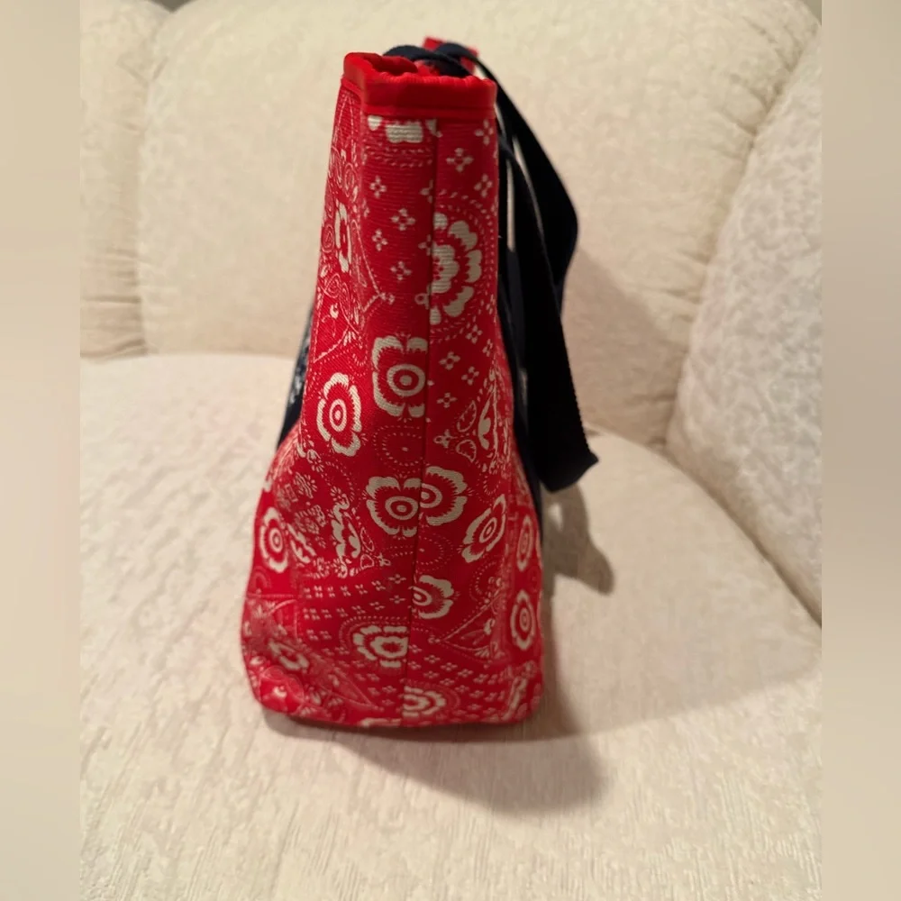 Talbots Canvas Tote Red White Blue Hankerchief Print Purse w Pockets Mag Closure